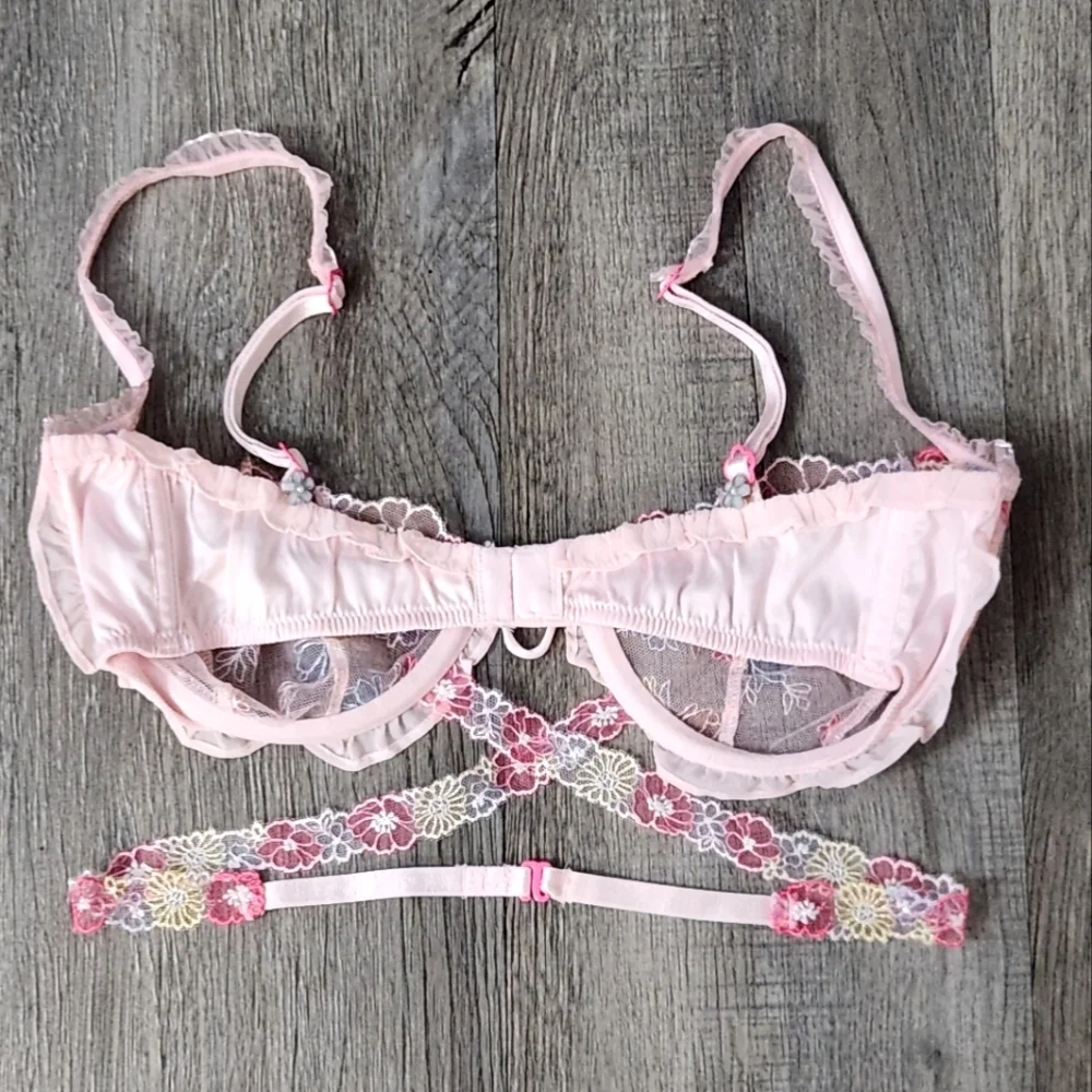 New!For Love and‎ Lemons Greenhouse Garden Underwire Bra &Matching Garter Belt